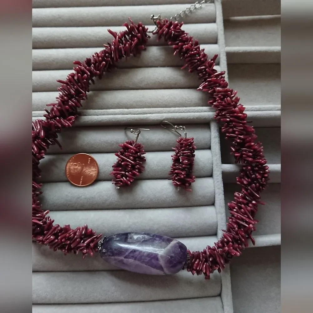 HDNY purple coral necklace & earrings set